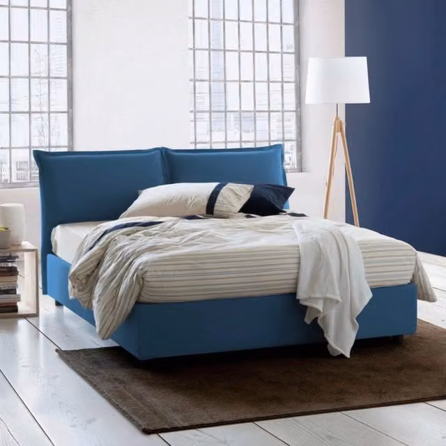 Letto matrimoniale contenitore Amy di Talamo Italia con materasso incluso, rivestimento in tessuto blu, L/P: 160 x 200 cm