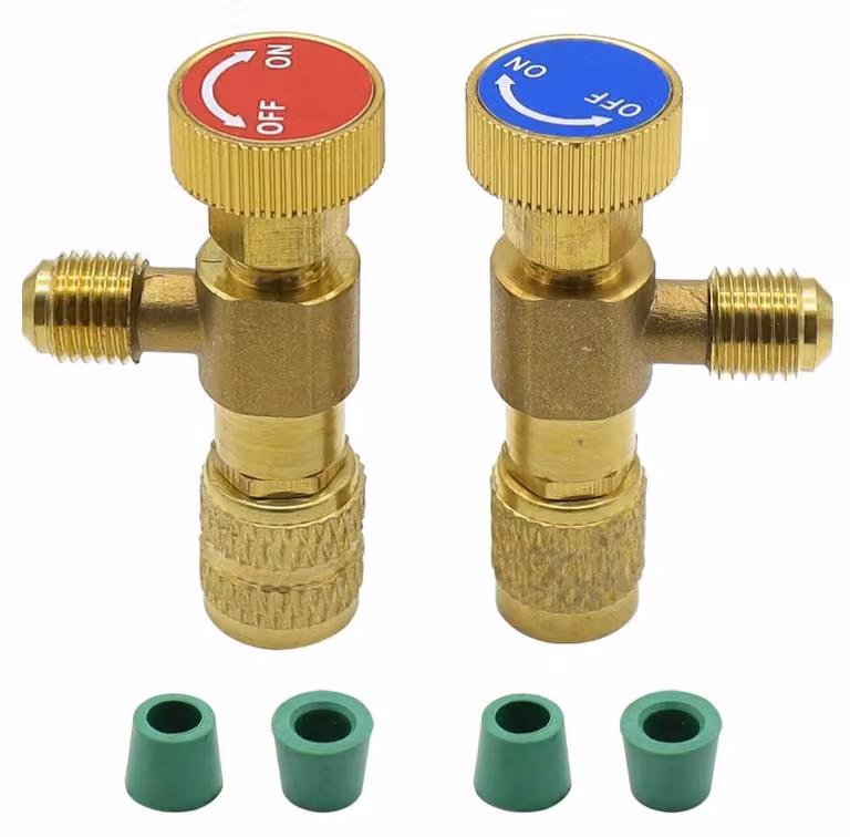 Set di 2 valvole di sicurezza in ottone per refrigerante, compatibili con R22/R410A
