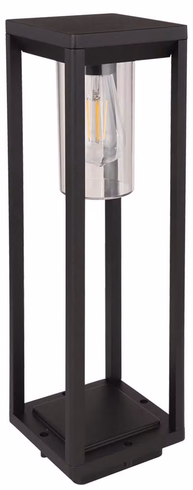 Lampada da terra, alluminio, finitura nera opaca, diffusore trasparente, altezza 50 cm, modello CANDELA