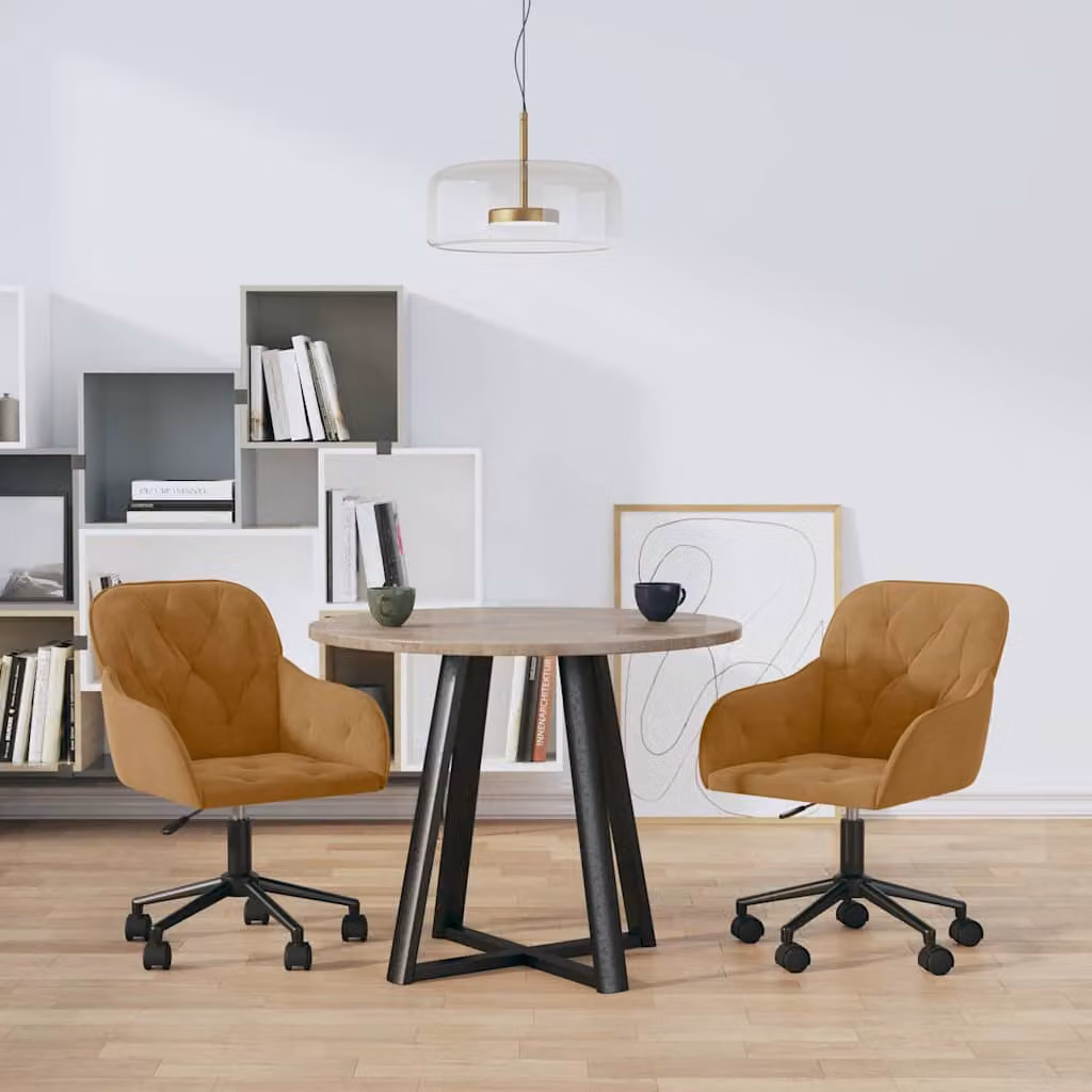 Set di 2 sedie da pranzo girevoli vidaXL in velluto marrone con ruote – 1