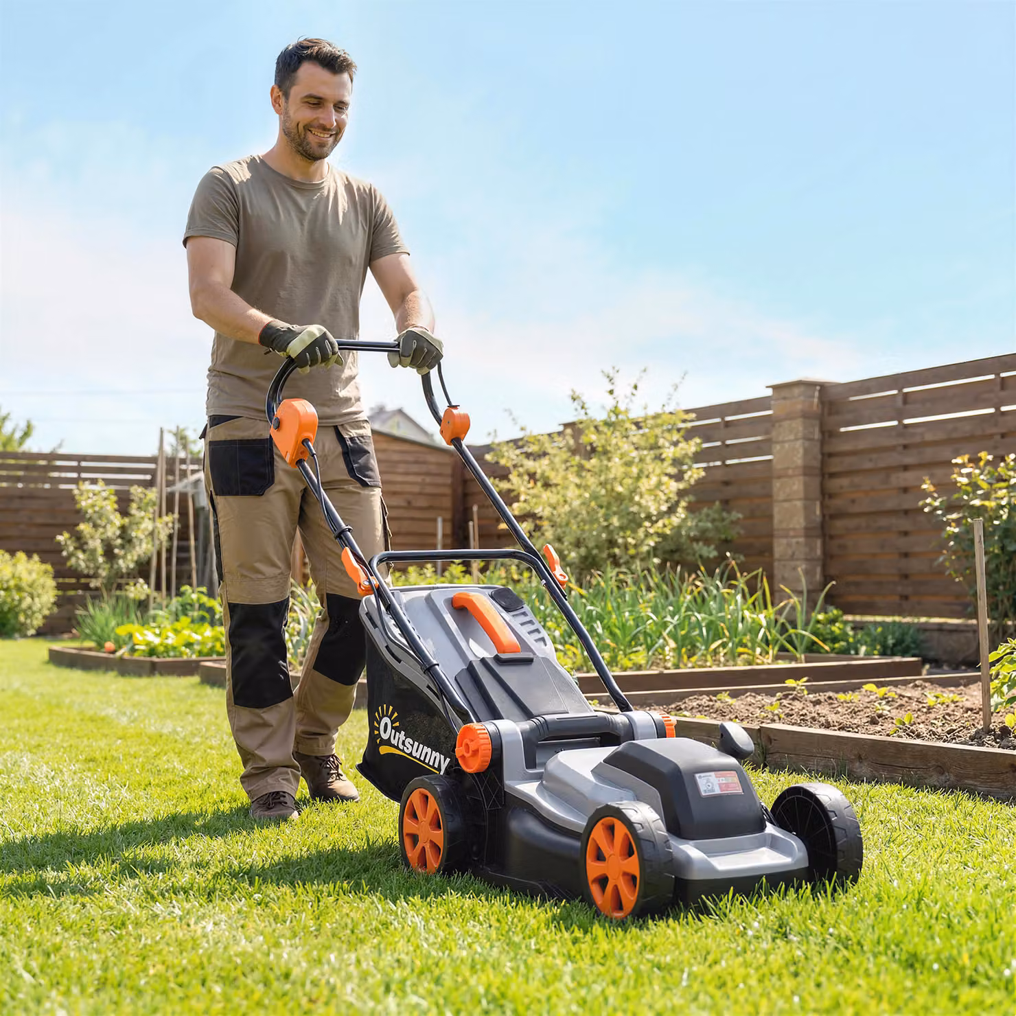 Outsunny Rasaerba a Batteria Senza Fili 18V con 2 Batterie da 4Ah, Larghezza di Taglio 34 cm e Funzione Mulching, Colore Grigio – 2
