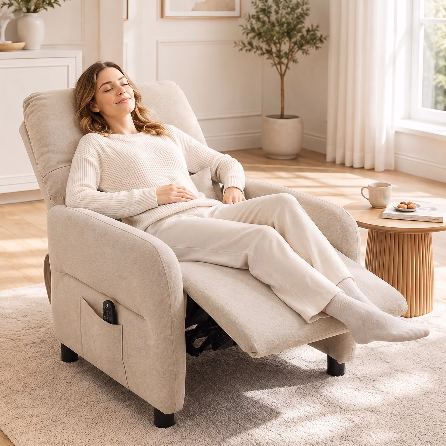 Poltrona relax reclinabile HOMCOM con massaggio, riscaldamento e poggiapiedi estraibile, Beige – 2