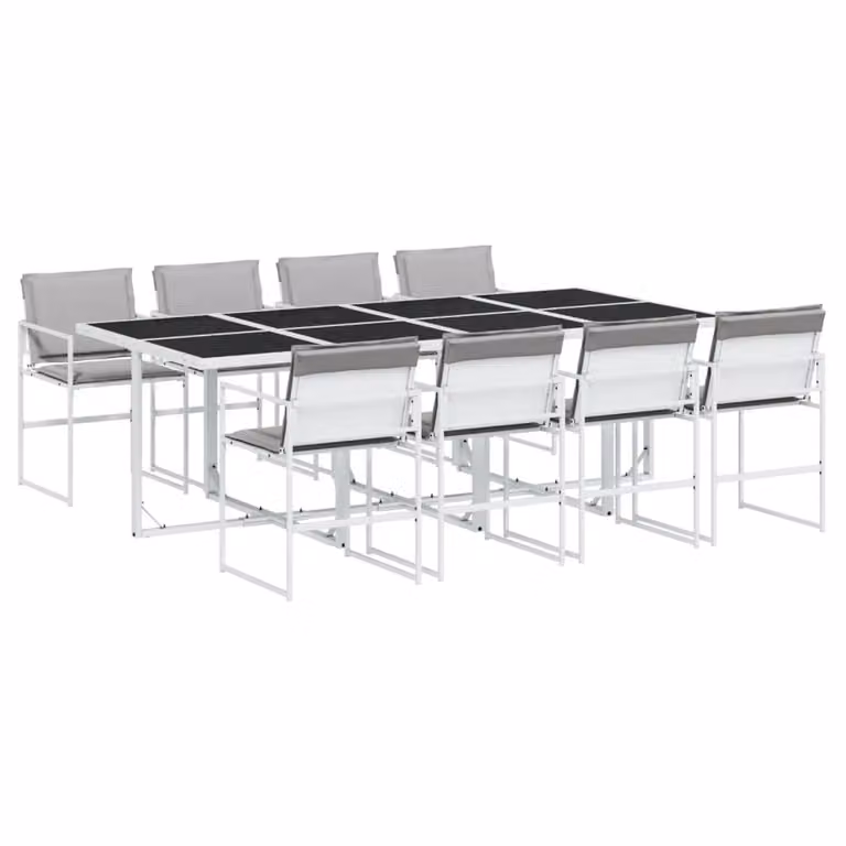 Set da Pranzo da Giardino 9 pz con Cuscini Bianco in Textilene