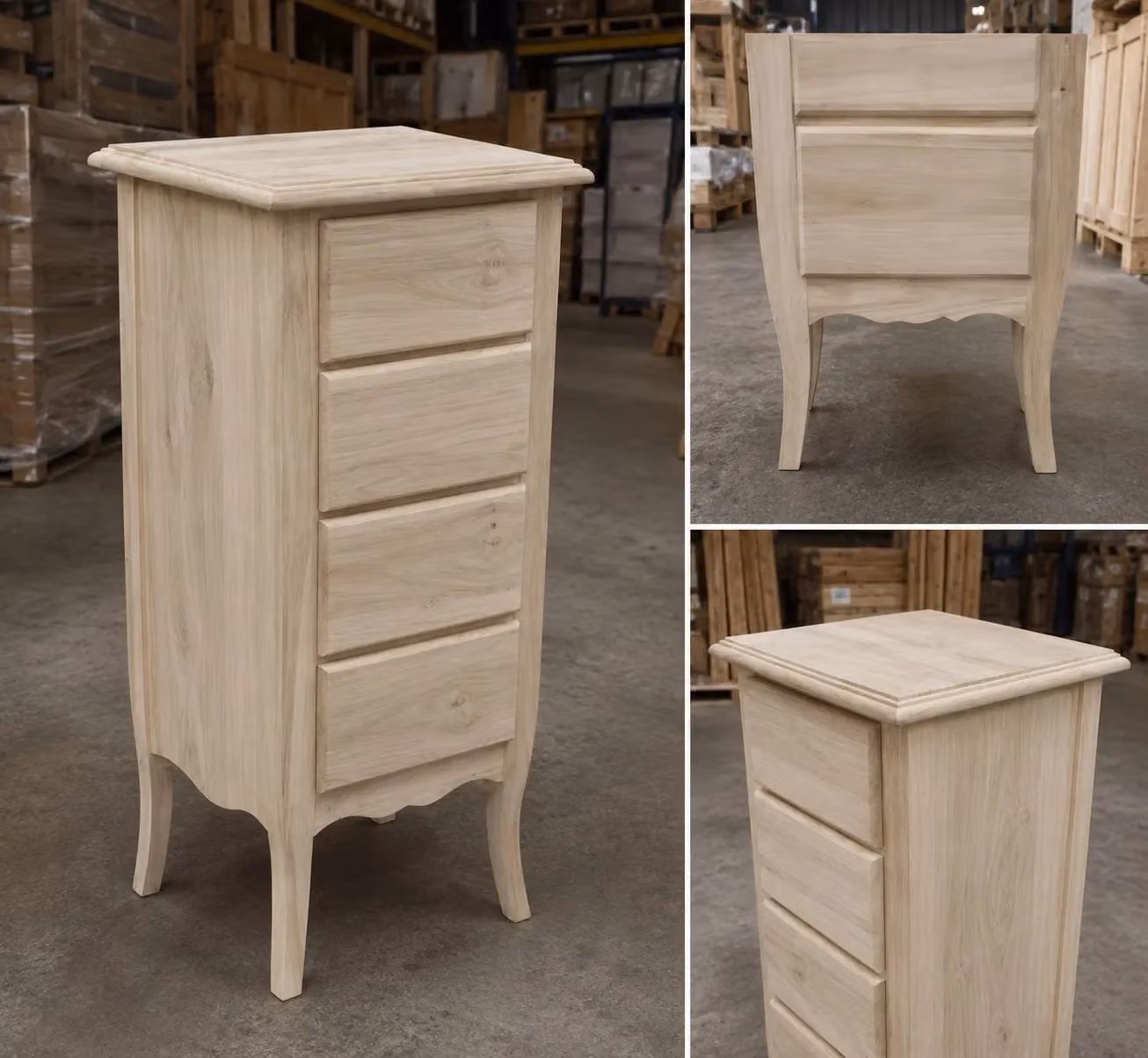 Cassettiera classica con 4 cassetti in legno grezzo Mobili 2G L/P/H: 38 x 25 x 86 cm – 1