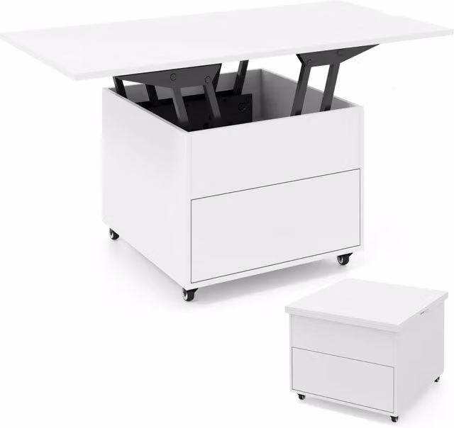 Tavolino da caffè con piano sollevabile pieghevole 3 in 1-Tavolo centrale con contenitore nascosto cassetto e ruote girevole 360° per soggiorno