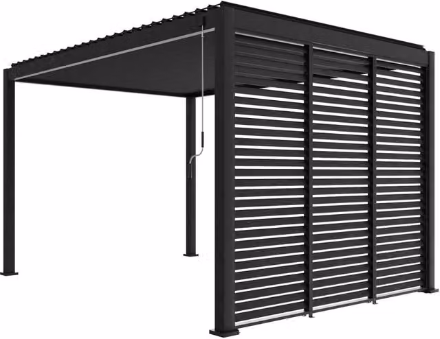 Pergola bioclimatica Sweeek in alluminio con 3 tende da 1m, colore antracite, L: 4 m, P: 3 m