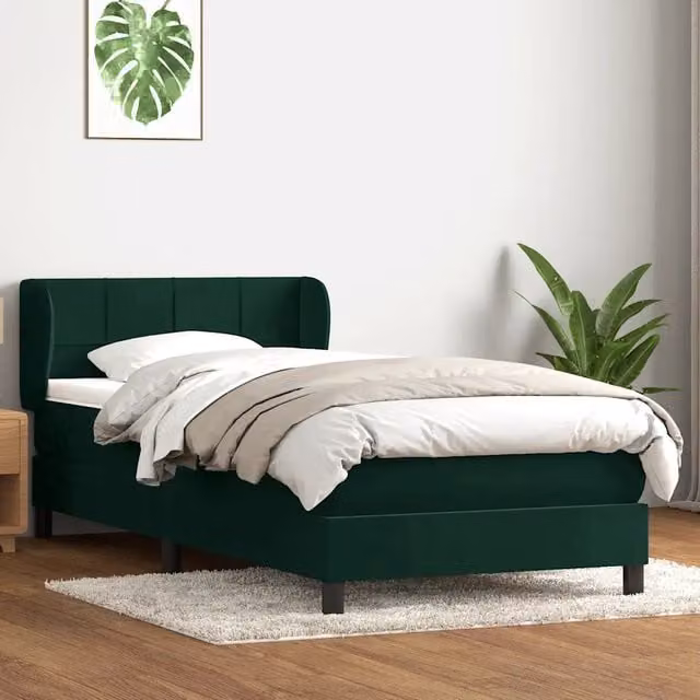 Letto con Giroletto a Molle e Materasso Ibrido vidaXL in Velluto Verde Scuro e Bianco L/P/H: 80 x 223 x 83 cm – 1