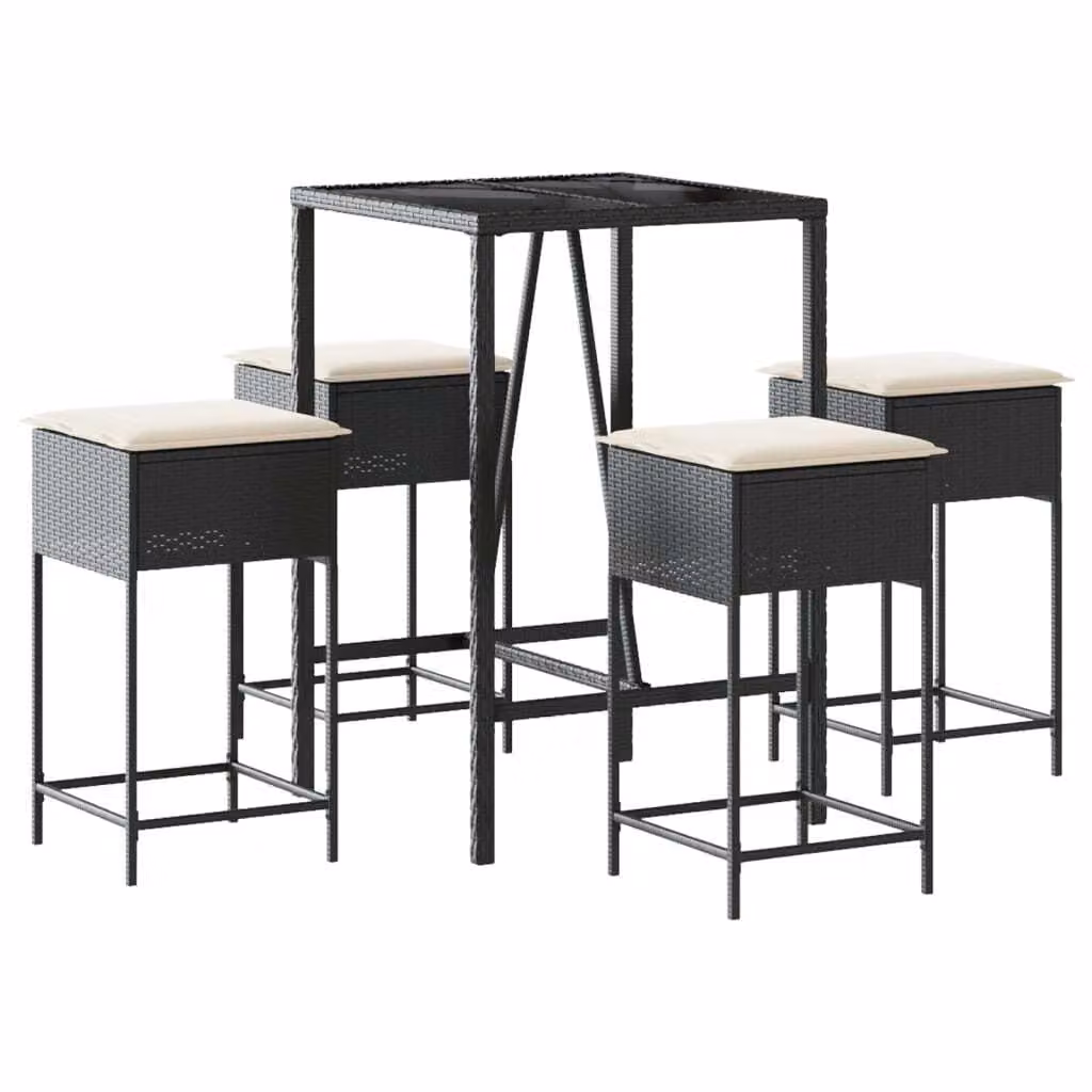 set bar da giardino 5 pezzi con cuscini in polirattan nero