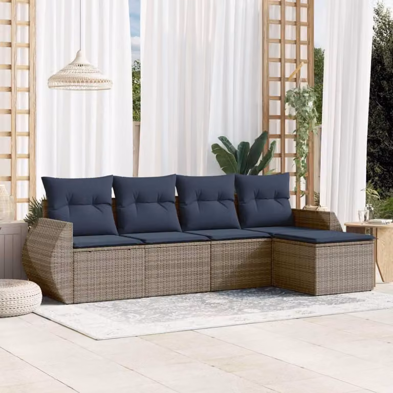 Maison Exclusive - Set di 5 divani da giardino con cuscini, grigio, polyrattan