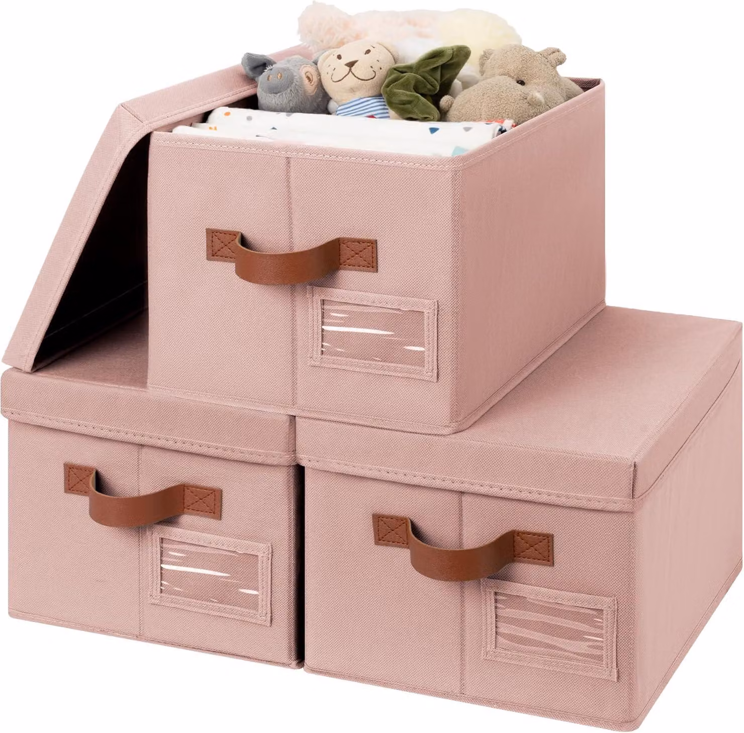 Scatole di stoccaggio con coperchio, 3 pezzi, in tessuto, dimensioni 37,5 x 26,5 x 22 cm, ideali per l'armadio