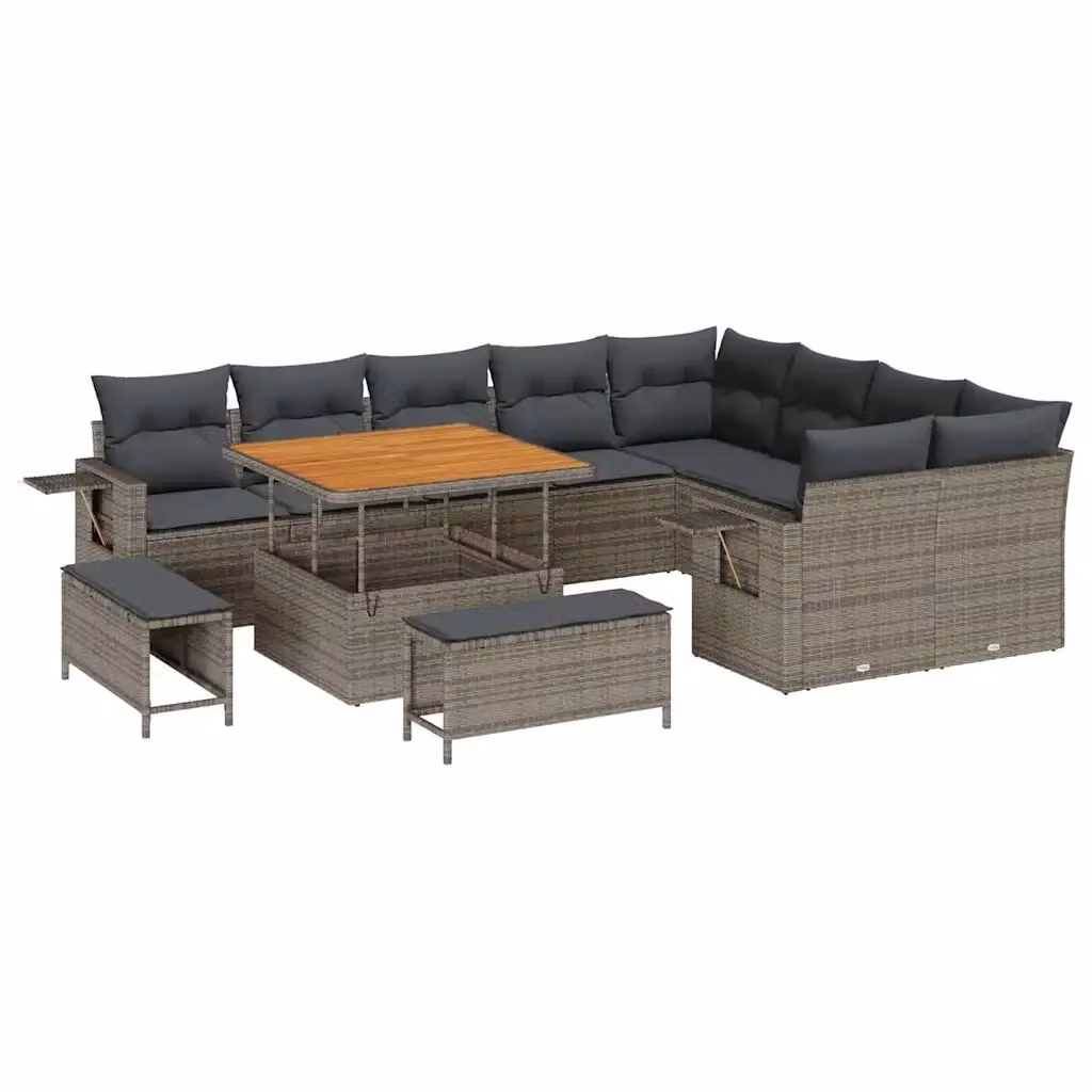 Set Divano da Giardino vidaXL 12 Pezzi Grigio con Cuscini e Tavolino da Caffè in Metallo e Legno di Acacia – 2