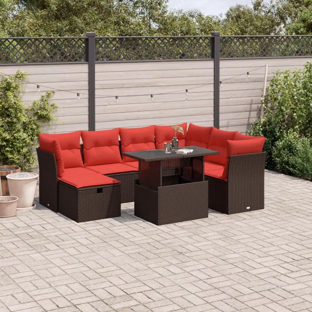 Maison Exclusive - Set di 8 pezzi per giardino con cuscini, marrone, polyrattan