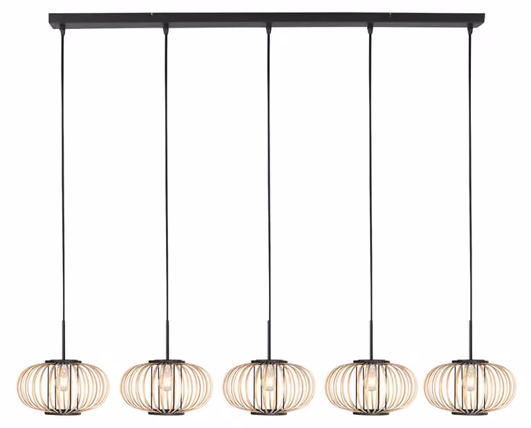 Lampada a sospensione - naturale nero - Silva - bambù metallo - grande lampada da tavolo da pranzo - E27 - 4529ZW - Mexlite