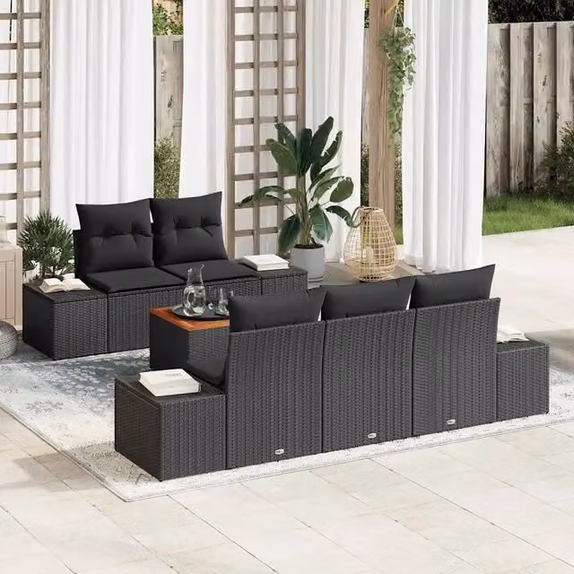Set Divano da Giardino 6 pz Nero polyrattan 3347898