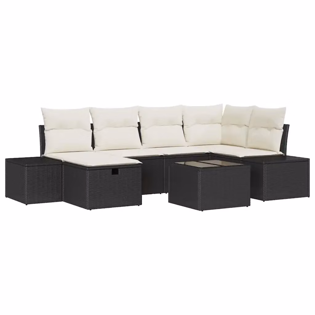 Set Divano da Giardino vidaXL 7 Pezzi Moderno a Forma di L con Tavolino e Cuscini Beige e Nero – 2