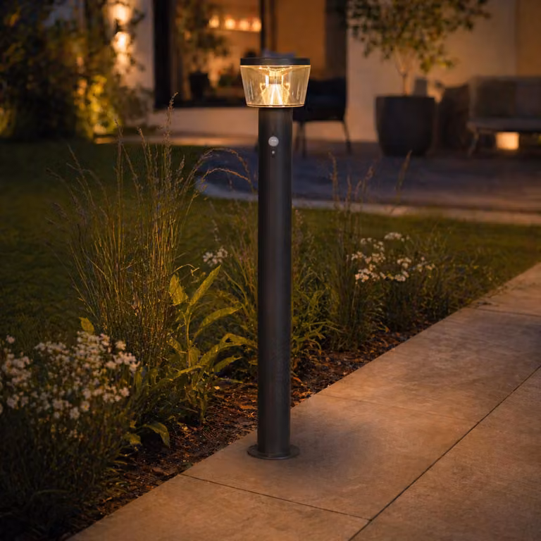 Lampada da esterno a energia solare con sensore di movimento - 3 modalità - Pannello solare di alta qualità - A: 94 cm - Acciaio inossidabile
