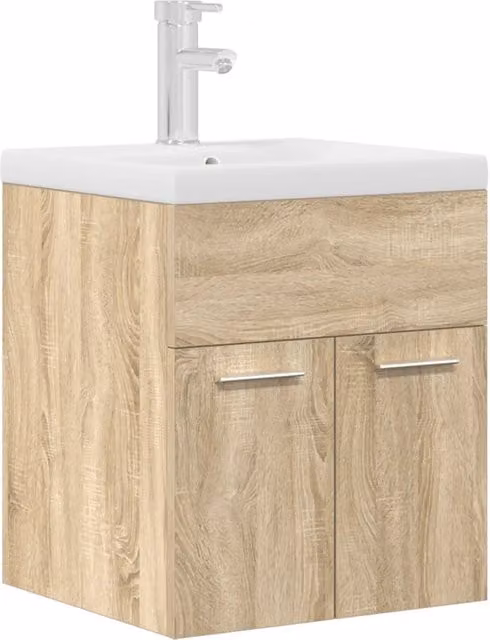Mobile da Bagno Sospeso con Lavabo in Ceramica Design In, Colore Bianco e Marrone, L: 76,5 cm, P: 46 cm, H: 38,5 cm