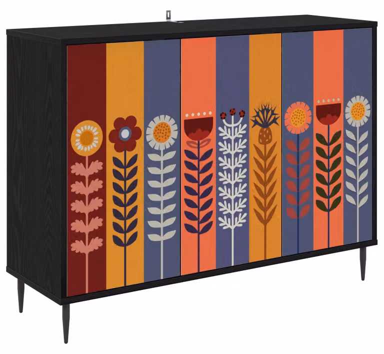 Mobile contenitore ESSEN, finitura effetto legno rovere nero, dimensioni 102 x 33 x 76 cm