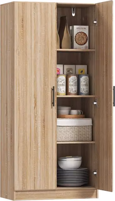 Credenza Minimal in legno beige e marrone con cassetti soft close, L 75 cm, P 40 cm, H 165 cm – 1