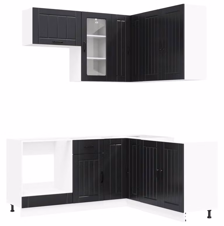 Set di mobili da cucina LUCCA, 8 pezzi, in legno impiallacciato nero