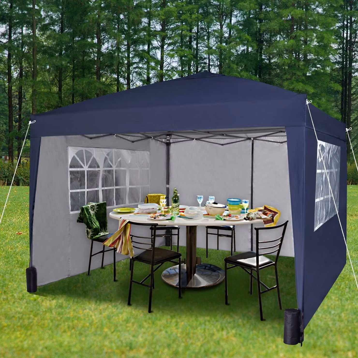 gazebo pieghevole 3x3 metri in blu con 4 lati rimovibili