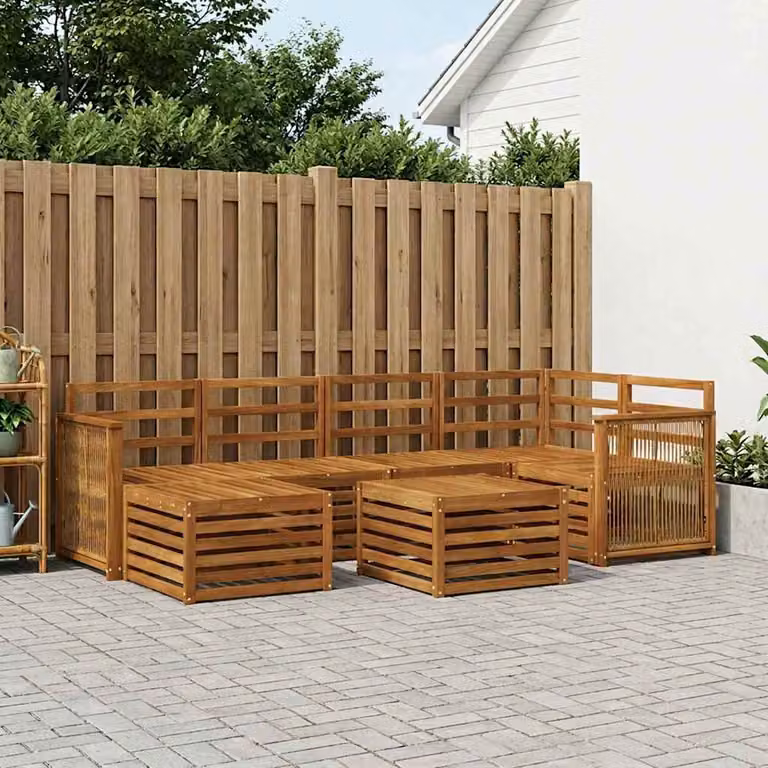 Set di divani da esterno vidaXL 6 pezzi in legno di acacia massello marrone con cuscini inclusi, design moderno a forma di L per giardino e terrazza