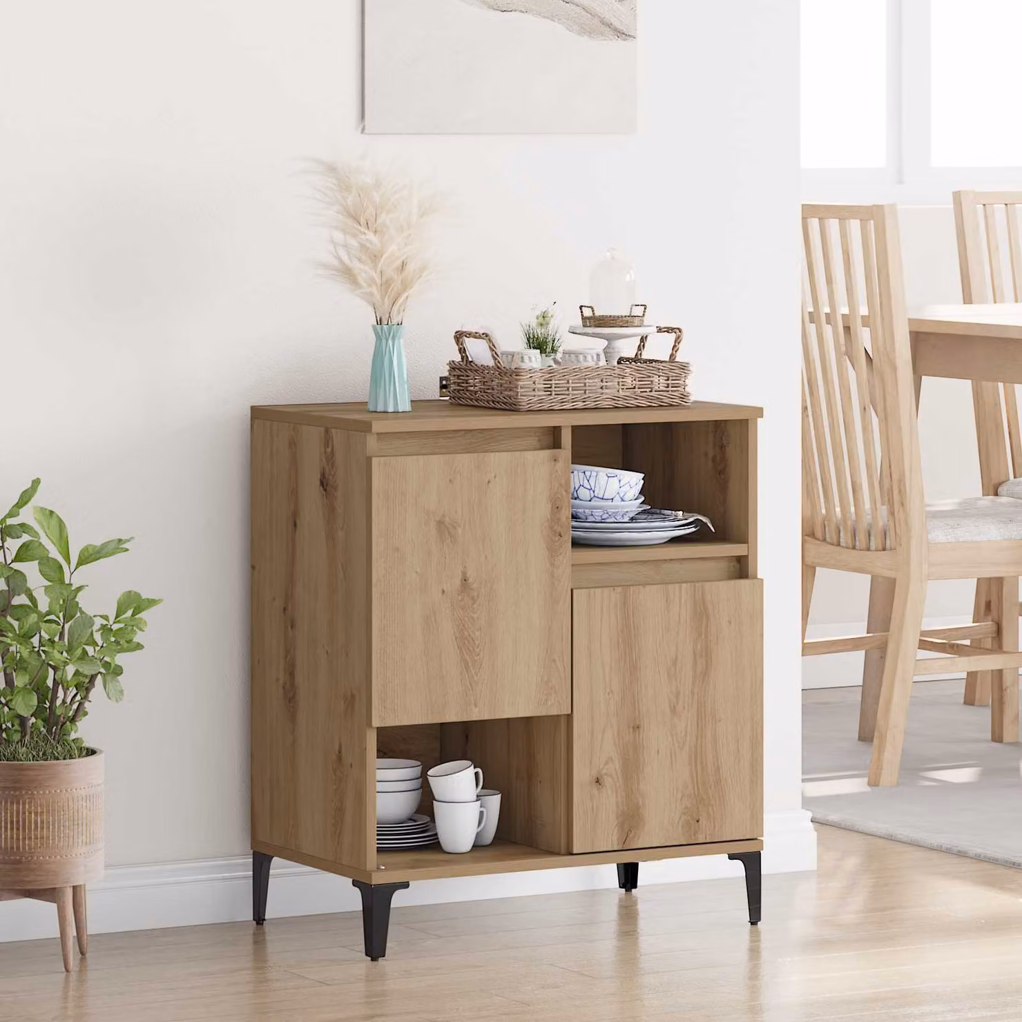 Credenza moderna vidaXL in legno e metallo color marrone L: 60 cm, P: 35 cm, H: 70 cm