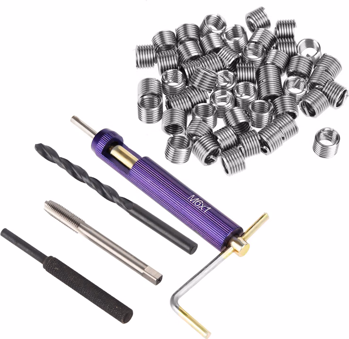 Set di utensili combinati con inserti filettati M6 in acciaio inox, set per la riparazione di filettature