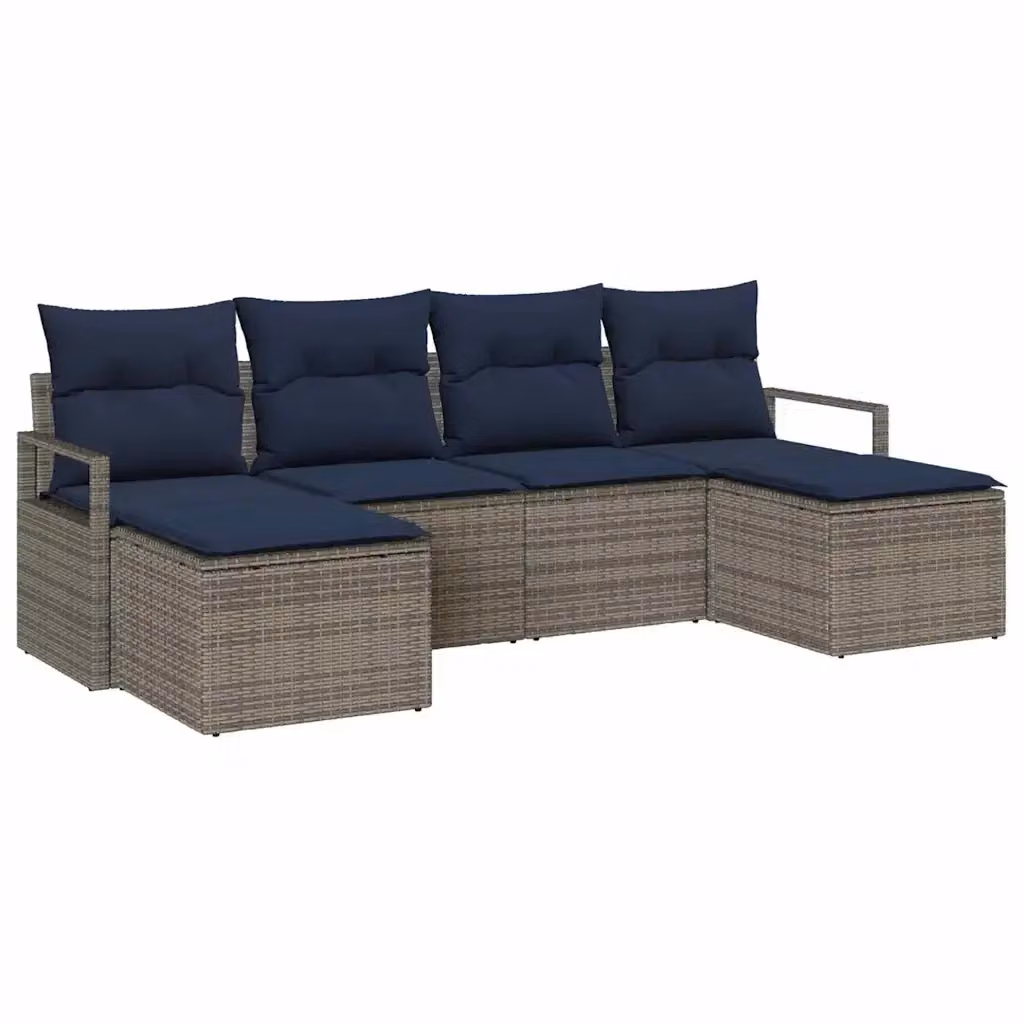 Set di divani da giardino a forma di L vidaXL in rattan grigio e blu con cuscini inclusi e struttura in acciaio rivestito in polvere – 2