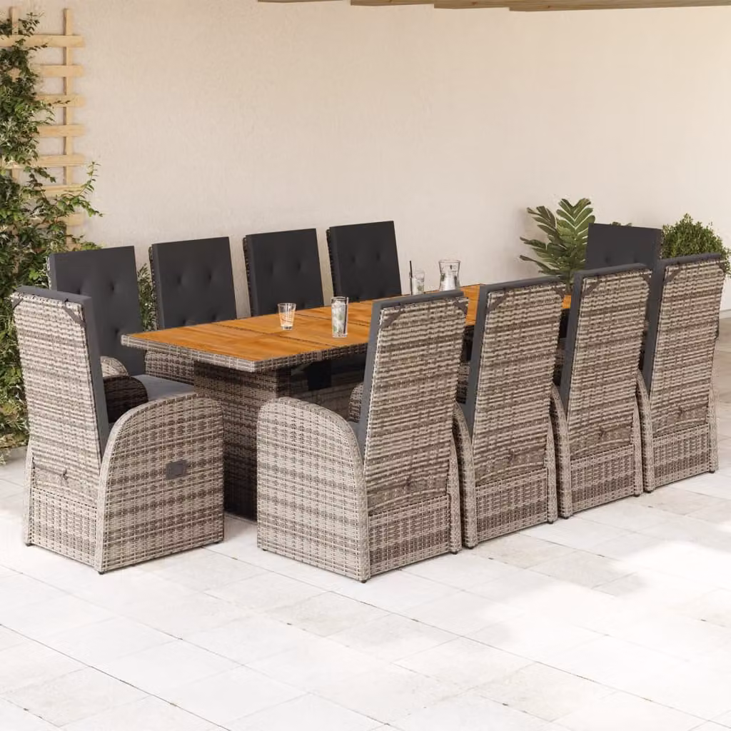 vidaXL Set da Pranzo da Giardino 11pz in Polyrattan e Legno di Acacia Grigio