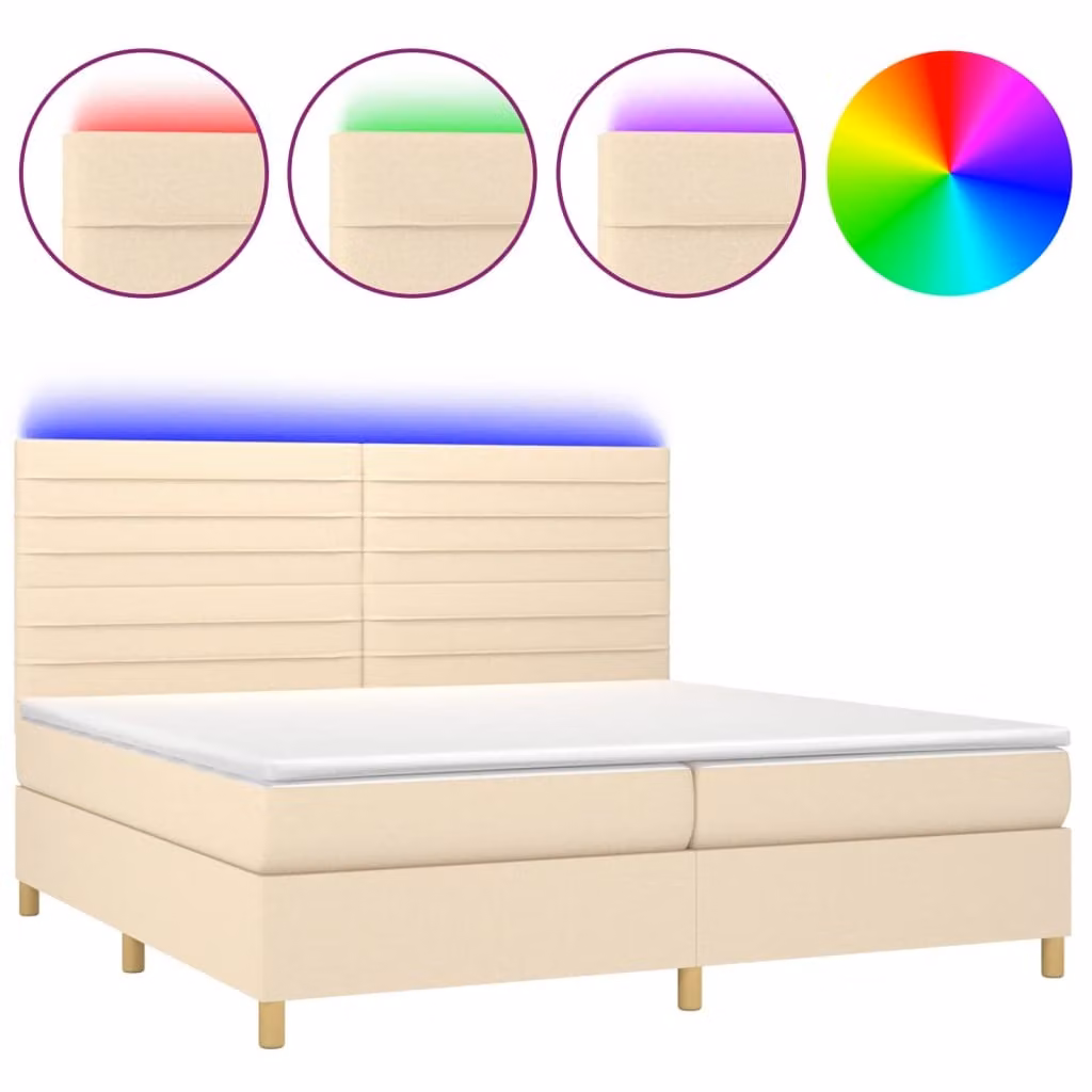 Letto a Molle Materasso e LED bianco 200x200cm in Tessuto