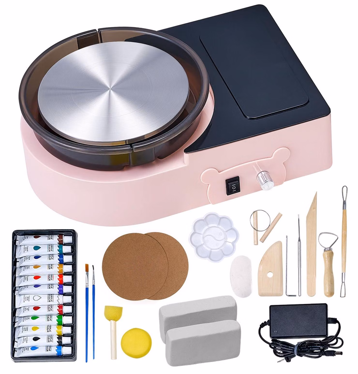 VEVOR Mini macchina per la lavorazione di vasi in argilla da 158 mm, con piastra elettrica e strumento per modellare l'argilla, adatta per corsi di Vetroceramica artigianale a casa, rosa