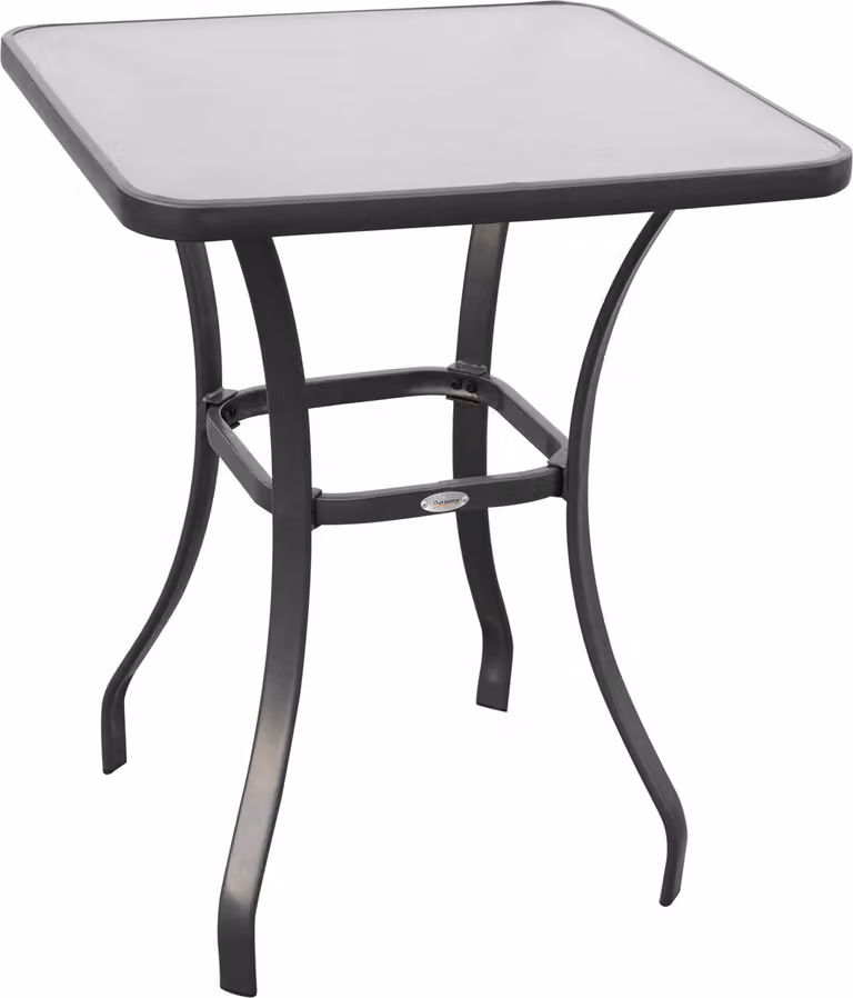 Tavolo da giardino quadrato con piano in vetro, resistente alle intemperie, nero, 68,5 x 68,5 cm, per balcone, terrazza e arredo da giardino