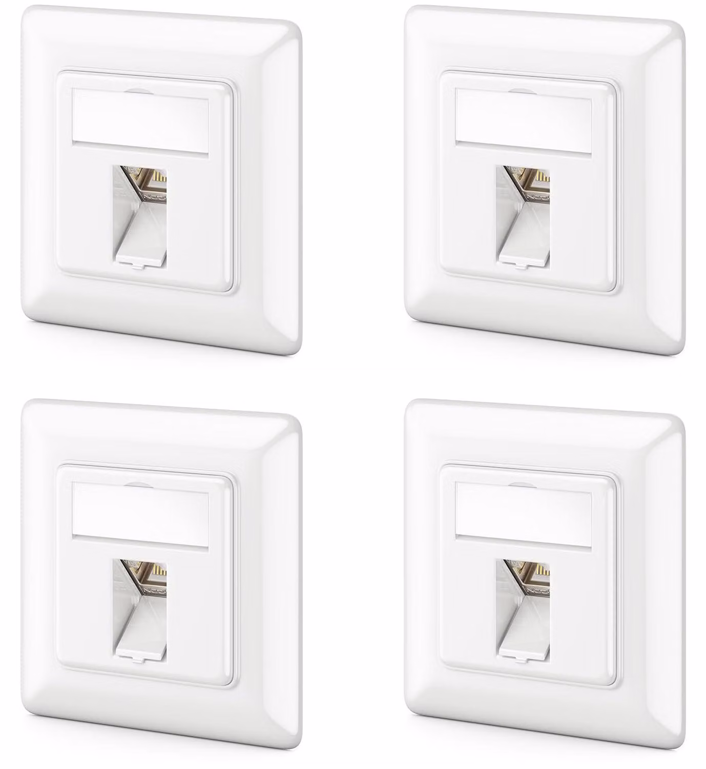 deleyCON, connettore di rete CAT6a da incasso, RJ45, Keystone, 10 Gbps, 4 pezzi - Bianco – Contenuto: 4 connettori di rete + 4 Keystone