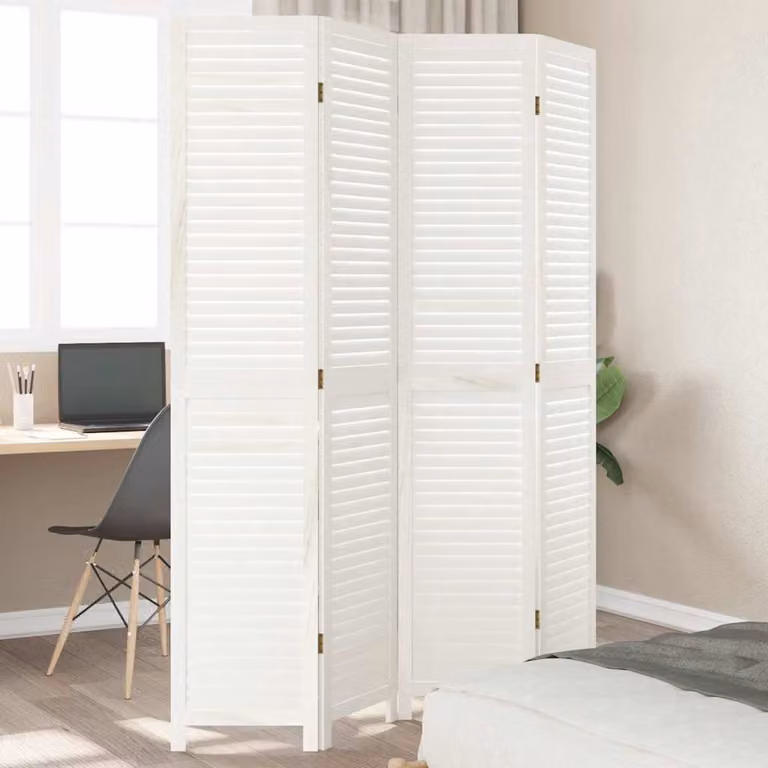 Divisorio Ambienti vidaXL a 4 Pannelli in Legno Massello di Paulownia Bianco Retrò H: 145 cm, L: 200 cm