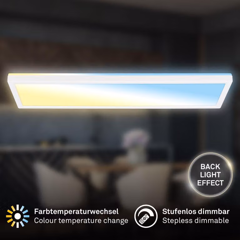 Lampada da soffitto a LED, modello pannello RGBIC, colore bianco, 22 watt, 3000lm, temperatura di colore regolabile da 2700 – 6500K, con funzione di dimmerazione – Briloner