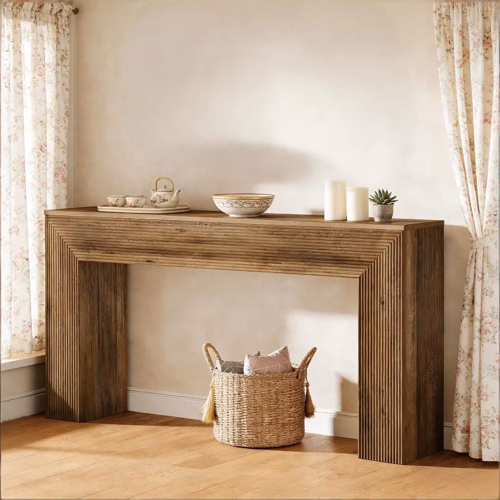 Consolle da ingresso Mivray in MDF marrone stile rustico con piano rettangolare L: 160 cm, P: 30 cm – 2