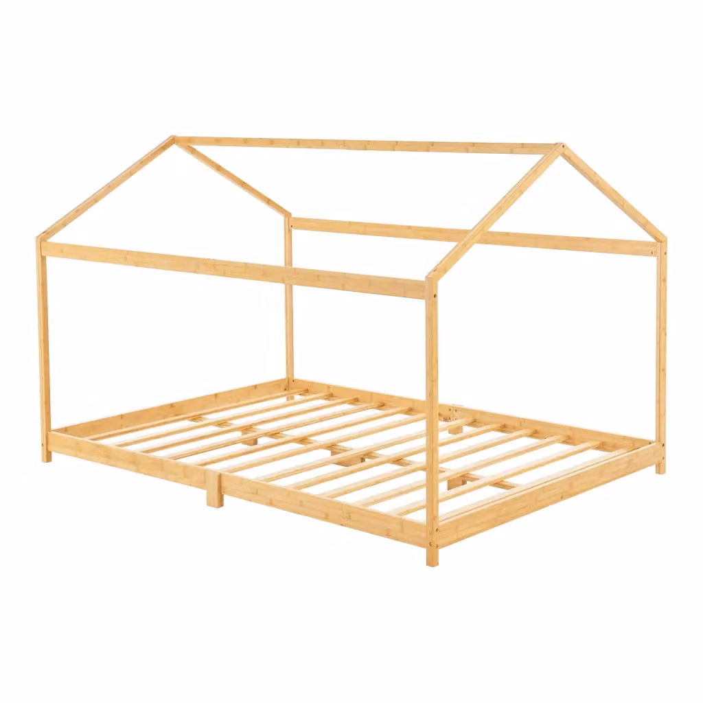 Letto per cameretta Vindafjord a forma di casetta in bambù naturale beige en.casa L/P: 120 x 200 cm – 2
