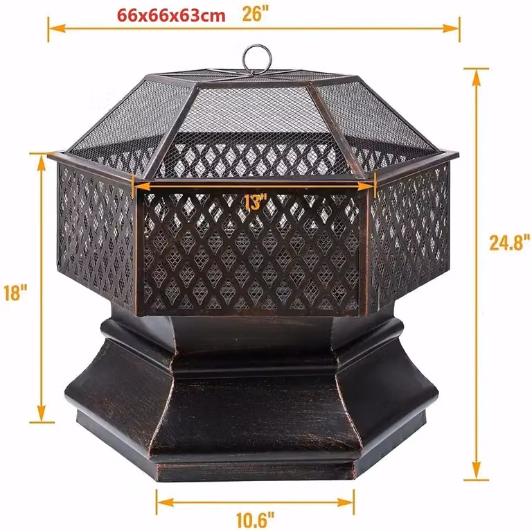 Focolare da esterno - 66 cm - Alimentato a legna - Griglia per carbone - Autoportante - Con coperchio e set di attrezzi per la pulizia