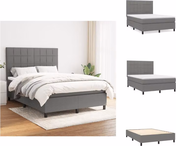 vidaXL Letto a molle con materasso grigio scuro 140x200 cm in tessuto - Letti & strutture letto