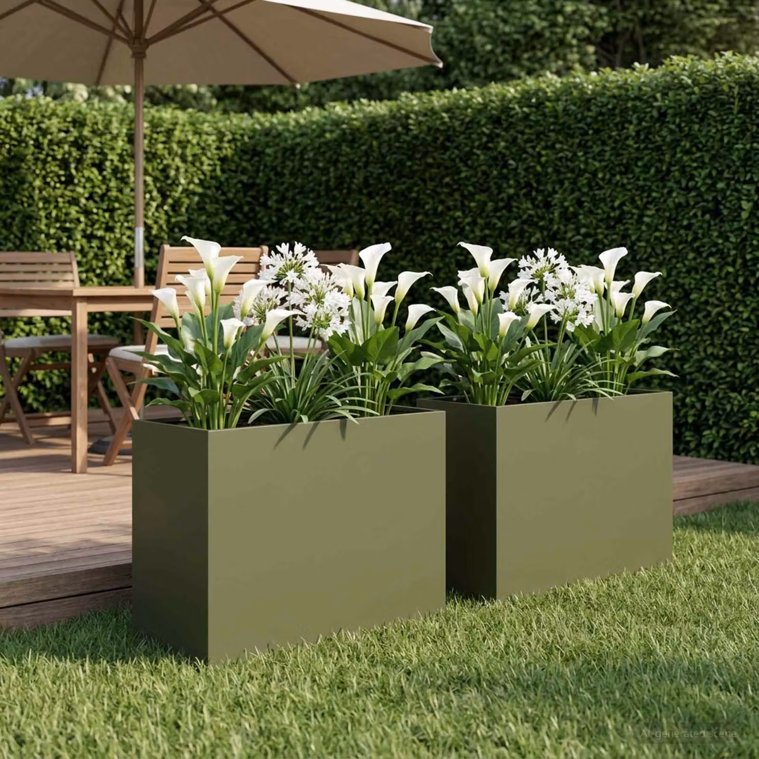 Set di 2 vasi da giardino vidaXL in metallo verde, L: 60 cm, P: 30 cm, H: 50 cm