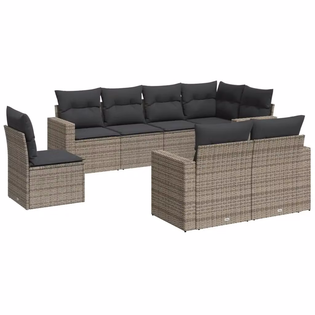 vidaXL Set Divano da Giardino a L 8 pz in Polyrattan Grigio con Cuscini Imbottiti e Coperture Rimosse – 2