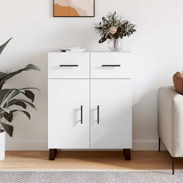 Credenza moderna bianca vidaXL a parete in legno e metallo L: 69,5 cm, P: 34 cm, H: 90 cm