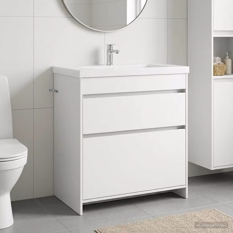 Mobiletto da Bagno Sotto Lavabo Moderno vidaXL Bianco con Ante e Cassetti in MDF L: 78,5 cm, P: 37,5 cm, H: 81 cm