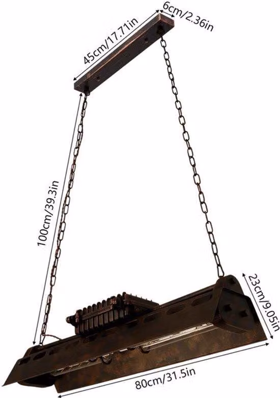 Lampada a sospensione vintage - Nera - Altezza regolabile - Realizzata in alluminio e ferro - Ideale per il soggiorno