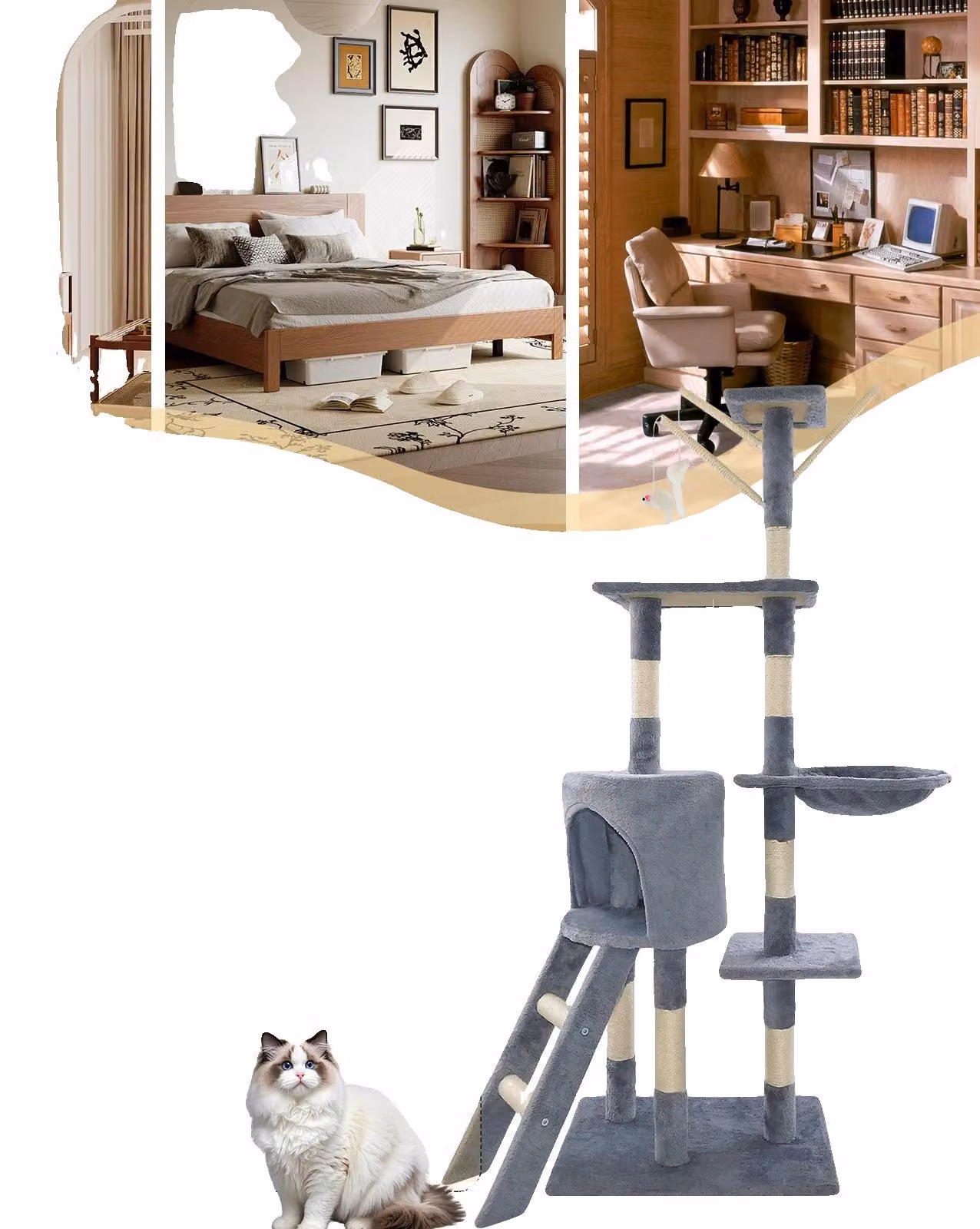 Albero per gatti, design multistrato, palo per graffiare, altezza 140 cm