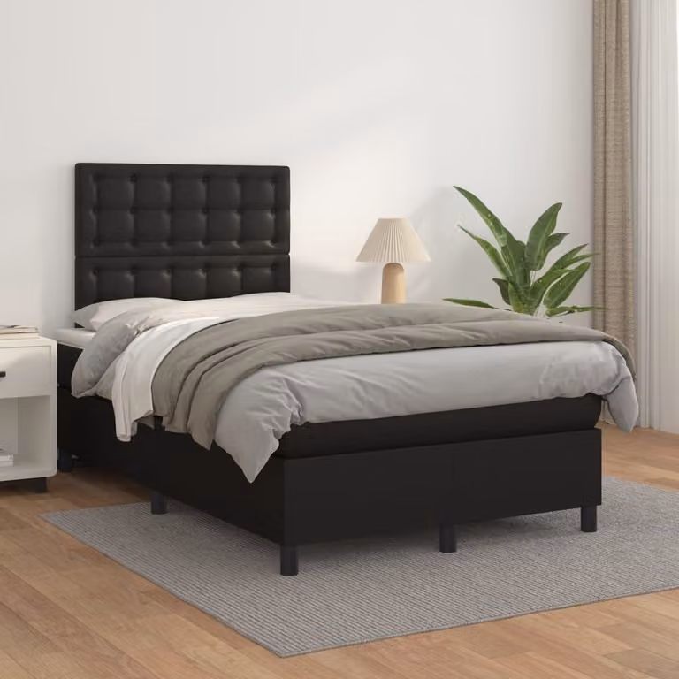 The Living Store Letto a molle con materasso nero 120x200 cm in Pelle finta