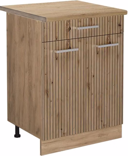 Mobiletto base per cucina R-Line Rovere artigianale/Rovere dorato 60 cm con cassetto, PL Rovere Vicco