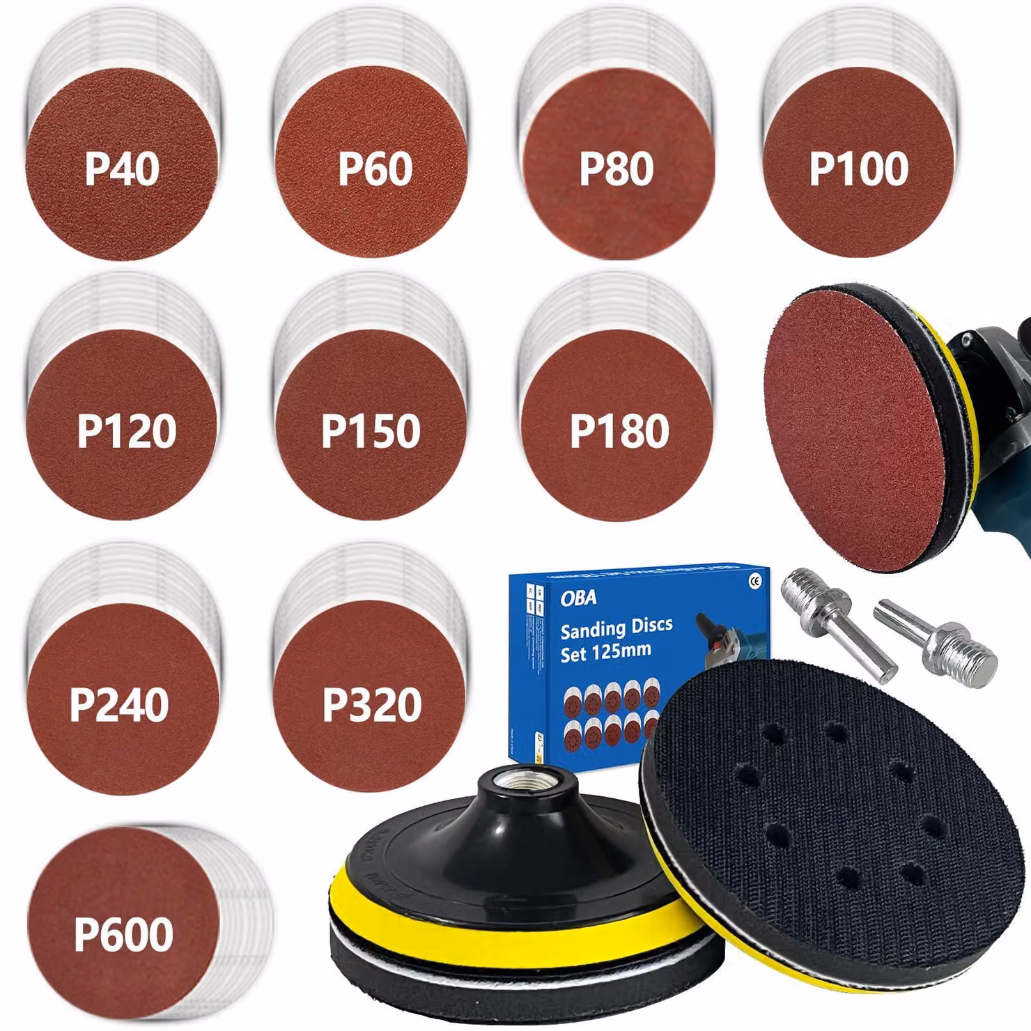 100 set di dischi abrasivi da 125 mm con sistema di fissaggio a velcro, per smerigliatrice angolare