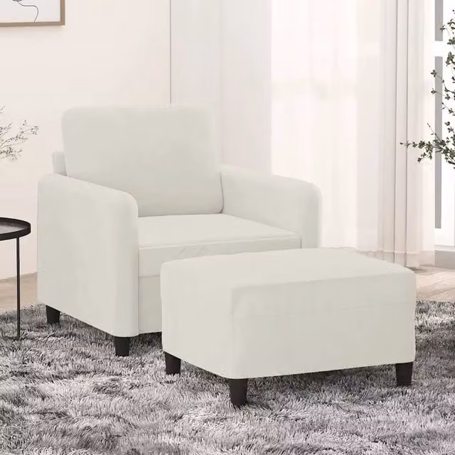 Divano Sedia-Poltrona con Poggiapiedi Crema 60 cm in Velluto 214123